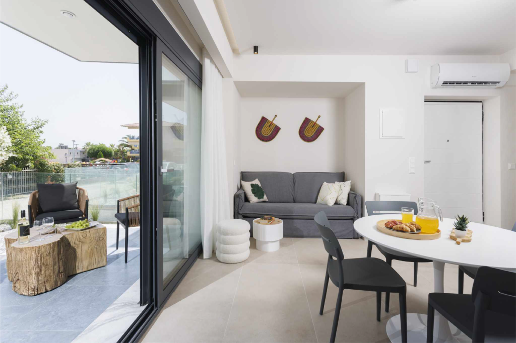 white sand apartment Livingroom with dining room