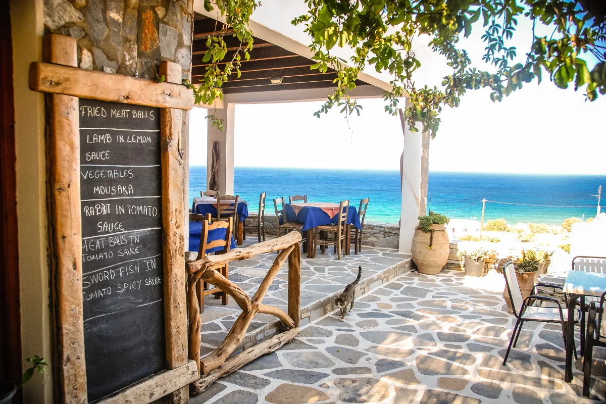 Traditional Greek taverna with sea view in Halkidiki, Greece